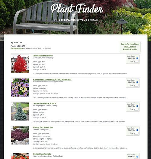 NetPS Plant Finder Personal Plant List Page