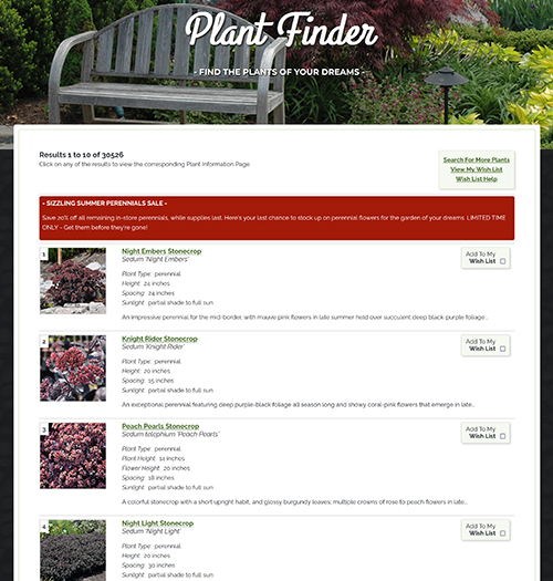 NetPS Plant Finder Promotions And Sales