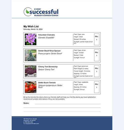 NetPS Plant Finder Printable Plant List Page